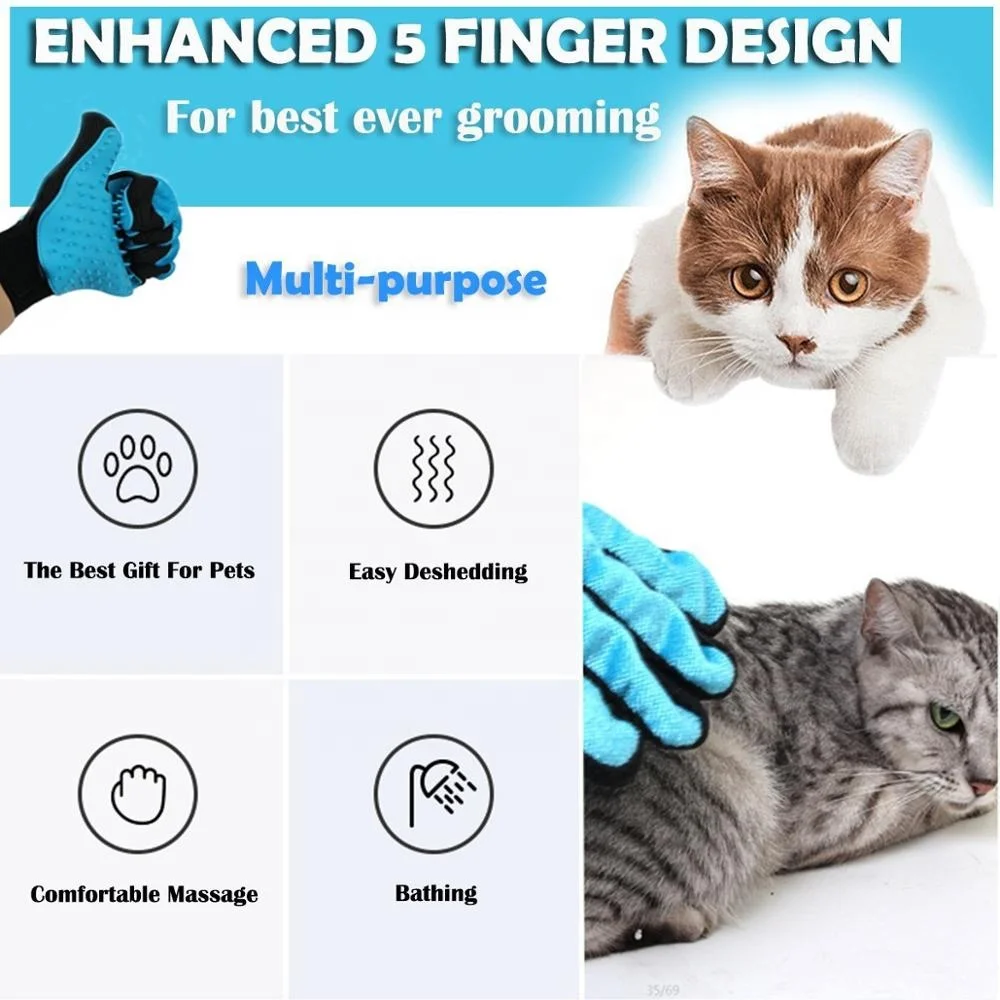 Double Side Pet Grooming Glove With Lint Removing Microfiber Fabric