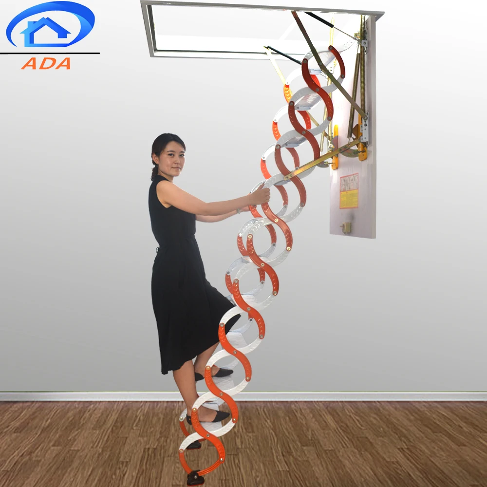 Carbon Steel Telescopic Retractable Ceiling Step Ladder For Villa