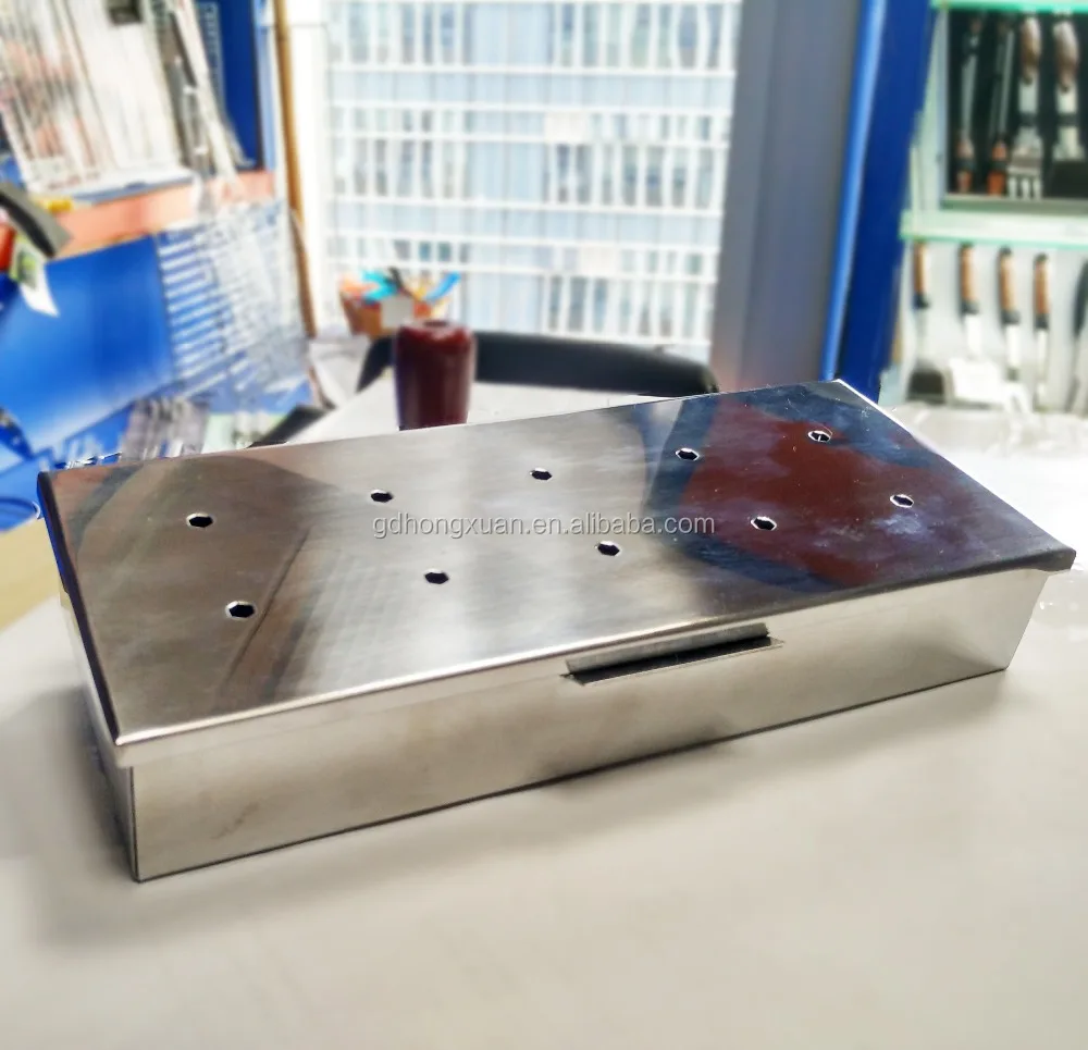 Sturdy Stainless Steel Rectangle BBQ Charcoal Grill Meat Smoker Box Wood Chip Gas Grill Smoker Box