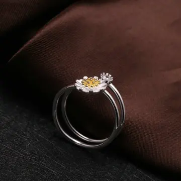 Azone wholesale S925 sterling silver ring daisy flower CZ stone twining ring for women