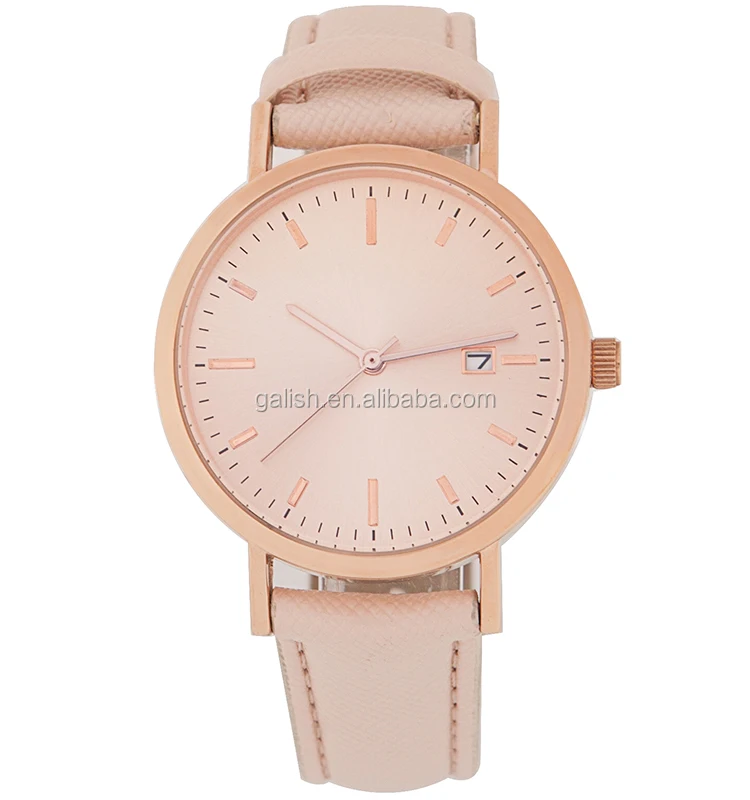 2023 Hot selling calendar Stainless steel watch Luxury leather cross grain watch Rose gold shell Japanese quartz watch