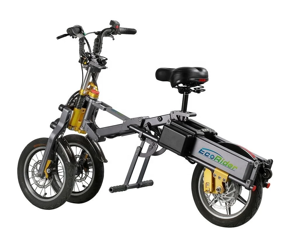 
EcoRider Fast Folding 14 Inch 48v Lithium Battery Electric Bicycle, 3 wheels motorcycle electric bike 