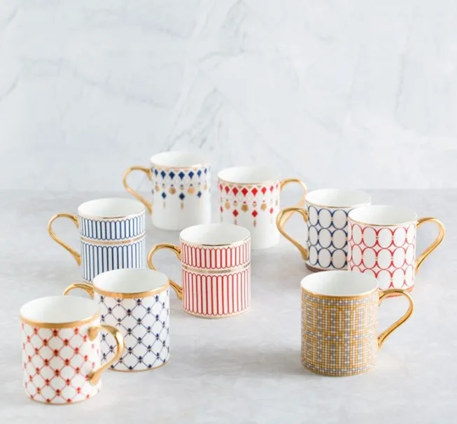 Nordic style light Luxury mug, Mosaic color stripe ceramic cups, porcelain tea couple mug for gifts
