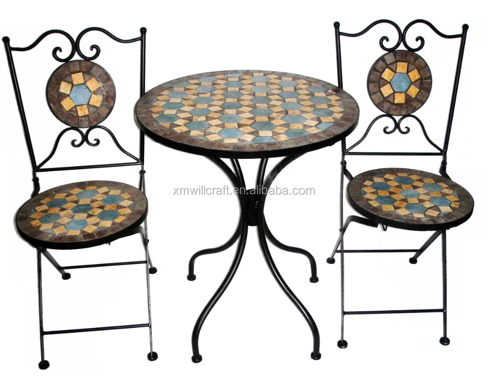 
ISIA 3A drop test hot sell outdoor metal mosaic Ceramic Bistro Set 