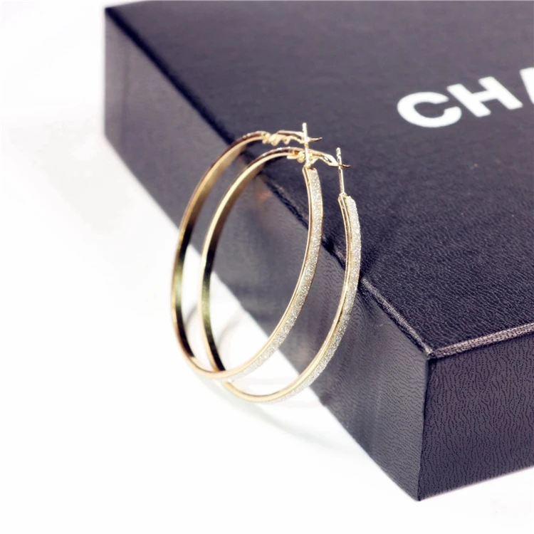 Wholesale Bulk Women Jewelry Earring Dull Polish Dubai Gold Plated Big Large Bali Hoop Earrings with Glitter