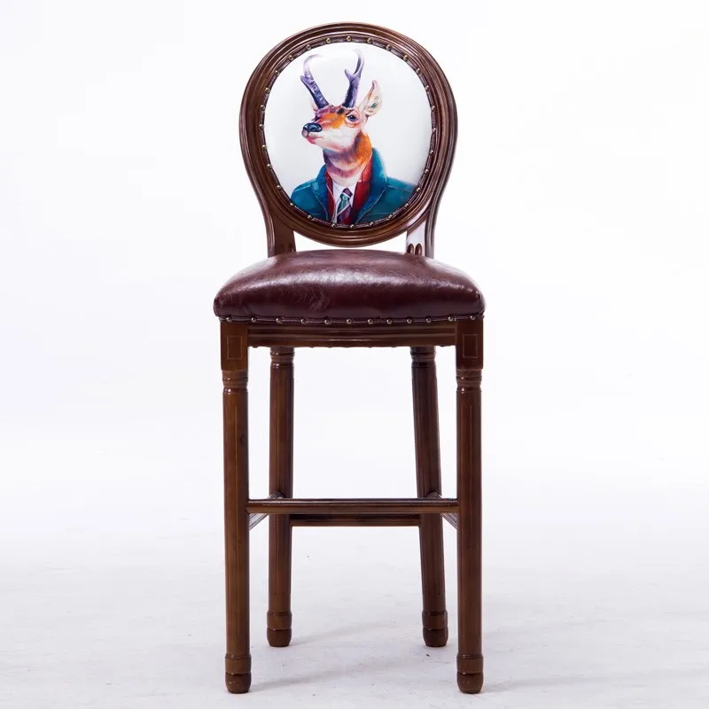 
8017 Antique Style Solid Wood Round Back High Legs Chair Aries Modern BarStool With Nail Head Trim Dining Room Furniture 