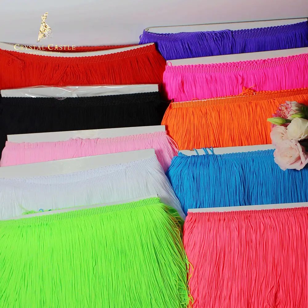 Wholesale high quality 20cm 30cm orange soft curtain 100% polyamide tassel fringe trim for dancing dress
