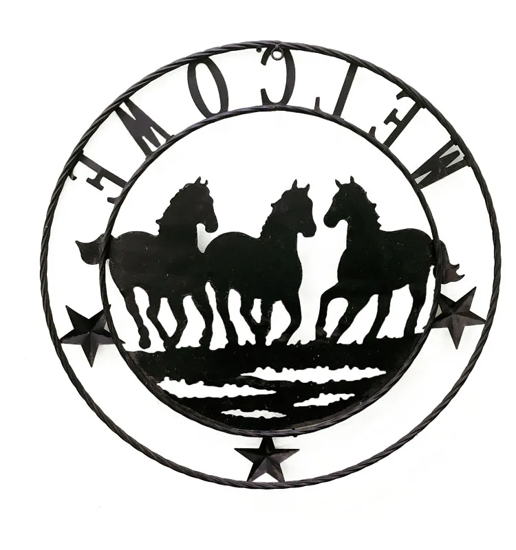 
Wall metal decor horse stars welcome sign wall hangings for home decor 