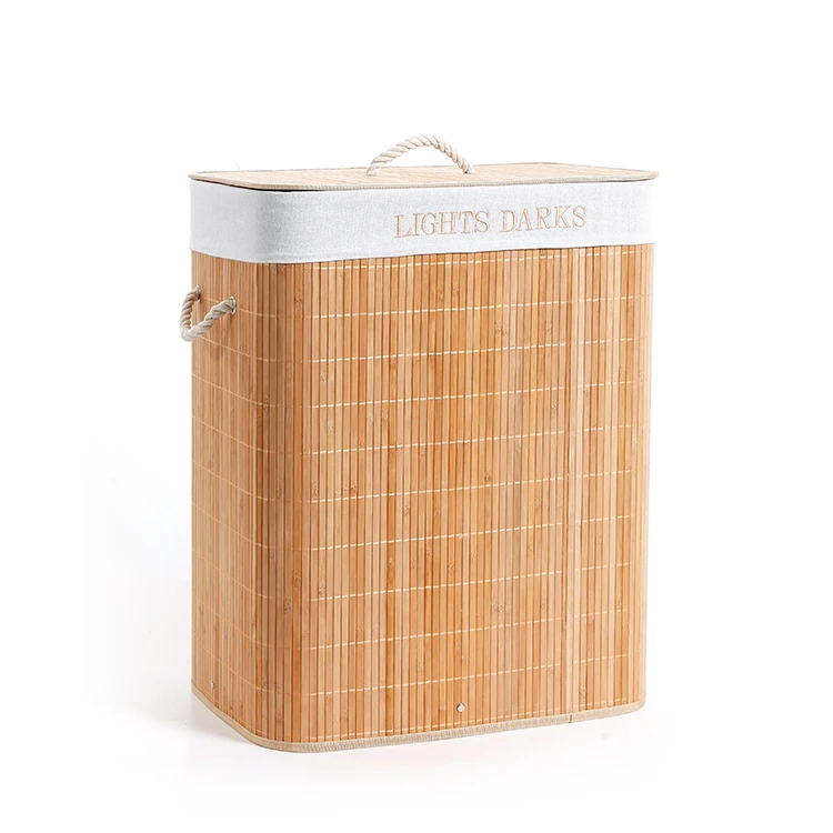 Multi-storage ECO-Friendly Bamboo Woven Square Clothes Storage Organizer Bin Storage Basket Bathroom Laundry Basket with Lid