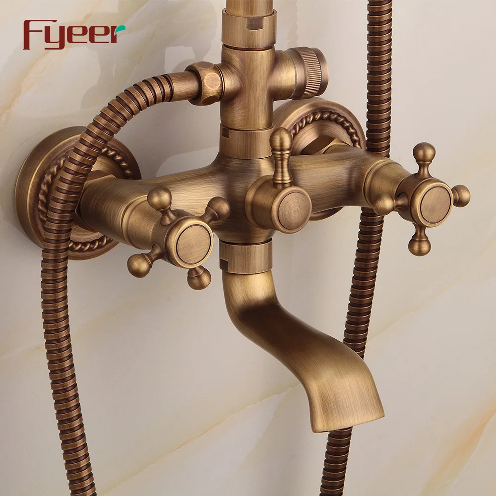 Fyeer Antique Bathroom Shower Set with Rainfall Shower Head