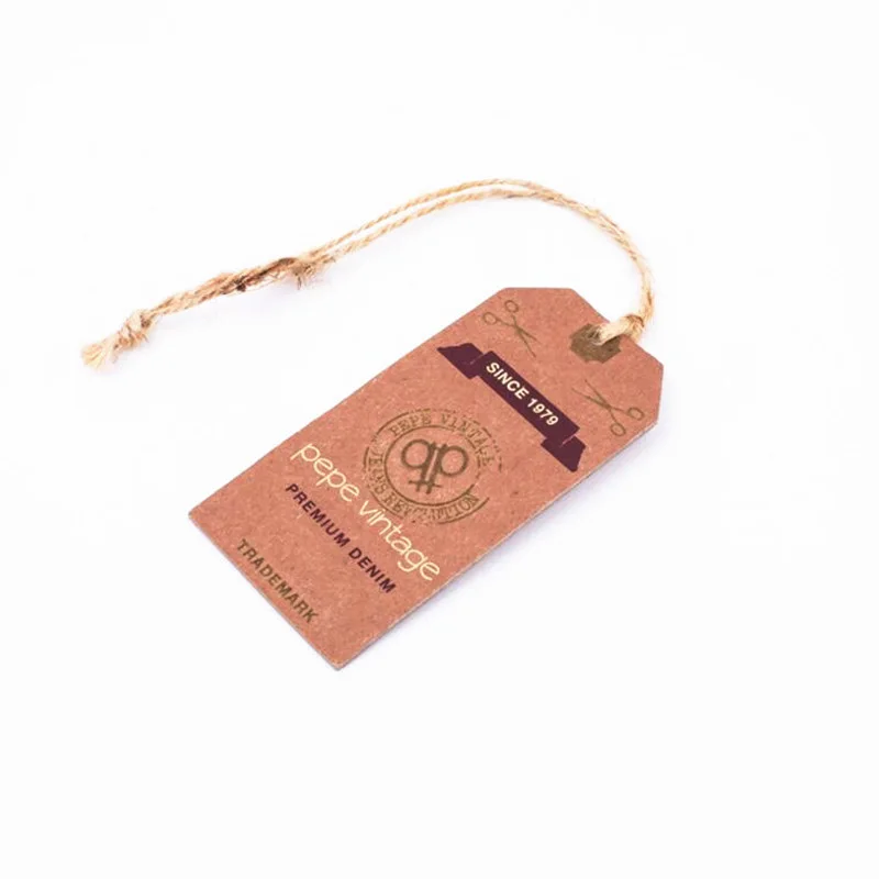Factory Customized Printed Logo Craft Tags Small Brown Kraft Paper Hang Tags with String