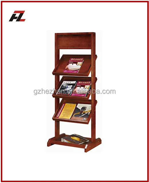 
wooden portable commercial magazine newspapaer display rack stand 