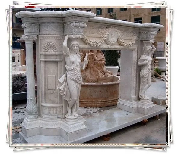 
Large white marble fireplace mantel, mantals  (60265491869)