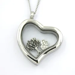 DIY stainless steel memory glass floating heart locket pendant with clear glass locket