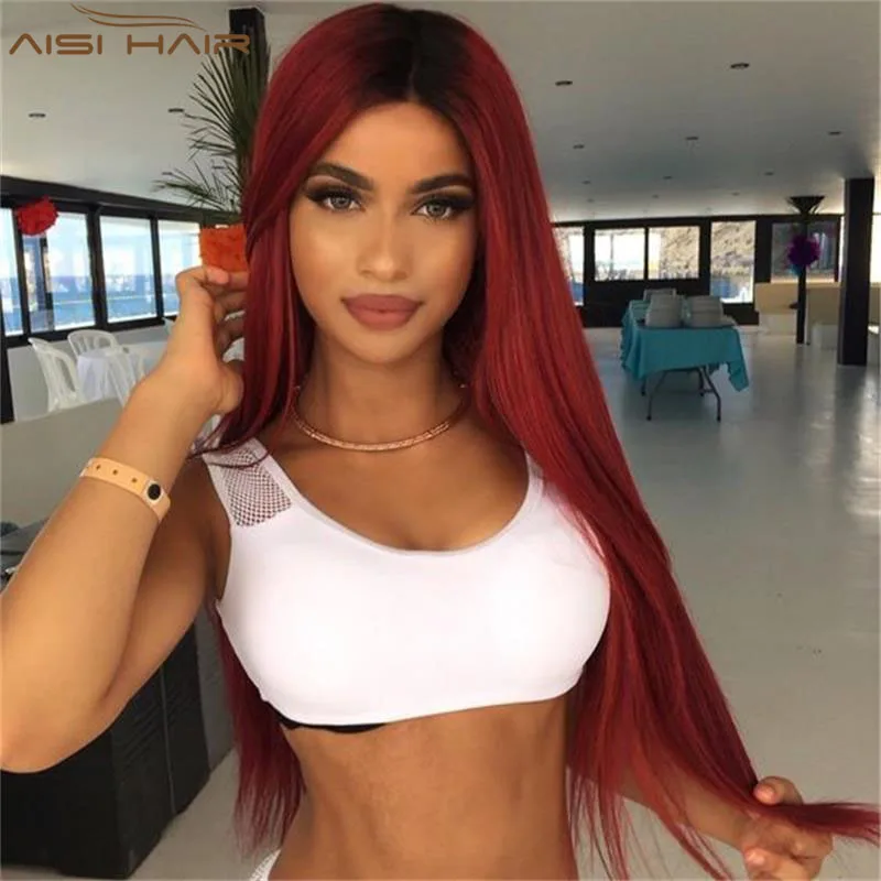 Fast Shipping Long Straight Wig Ombre Red Synthetic Hair Wigs For Black Women