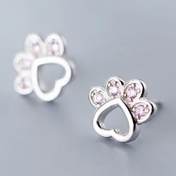 Silver 925 Fashion Cute Cubic Pink Zirconia Cat Claw Stud Earrings Luxury Designer Jewelry for Women