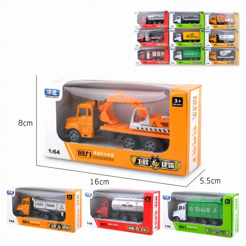 1/64 Fire Engine Truck Pull Back Die Cast Alloy Car Model Fire Ladder Truck Water Cannon Water Storage Vehicle Toddler Boy Toys