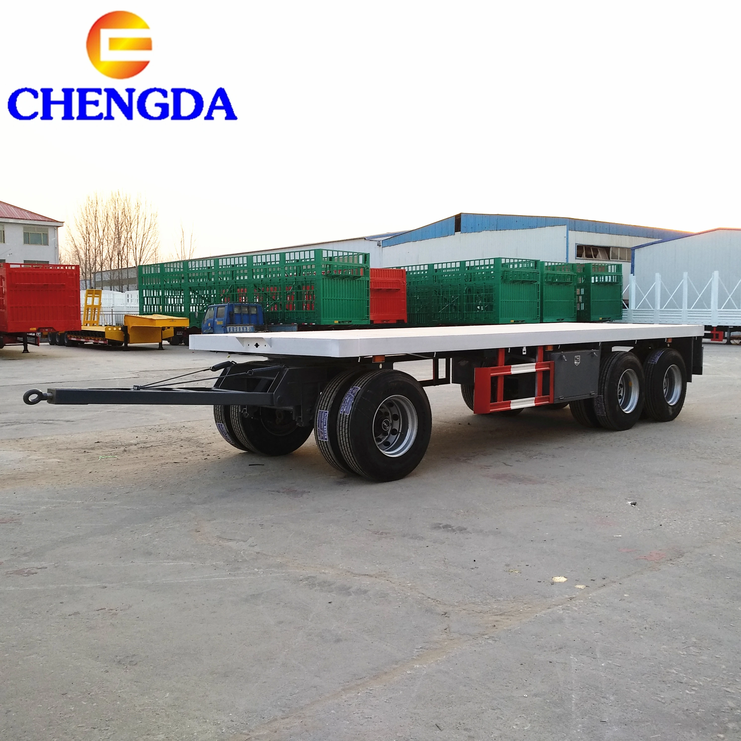 Light Weight 3 Axle Turntable 30 Ton Flatbed Side Wall Dolly Drawbar Full Trailer