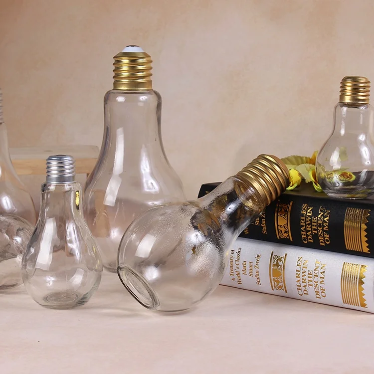 500ml Plastic Light Bulb Shape Plastic Juice Bottle Beverage Bottles With Golden Screw Cap Glass Bottle