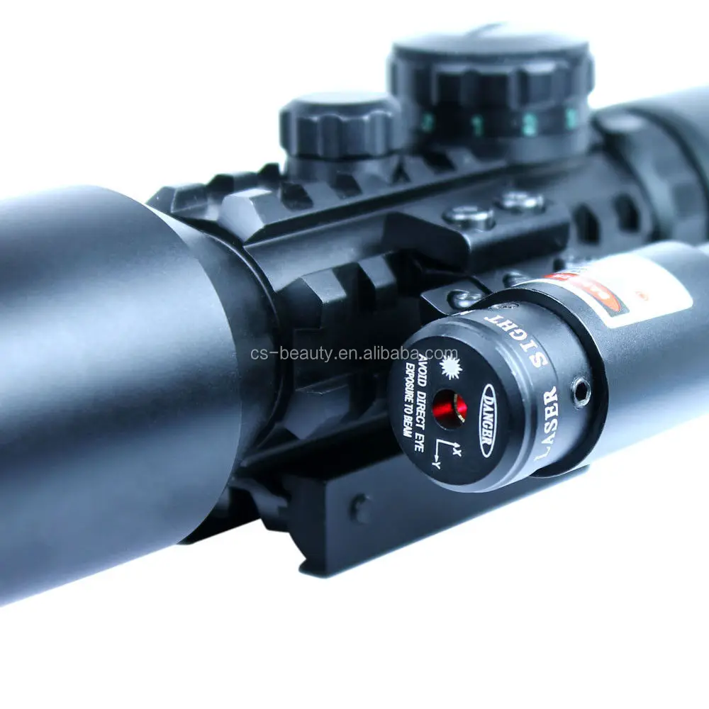 3-10x40 Tactical Rifle Scope Red Laser Dual illuminated Mil-dot w/ Rail Mounts Combo Airsoft Weapon Sight Hunting