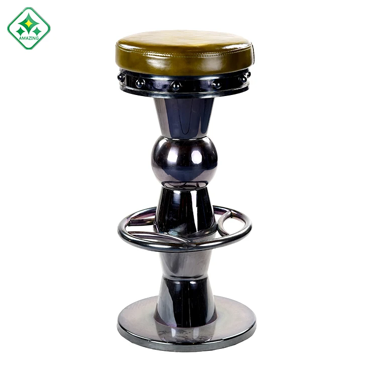 
Antique style Furniture PU Leather Steel Club Home Footrest Round Bar Stool Chair hot sales 