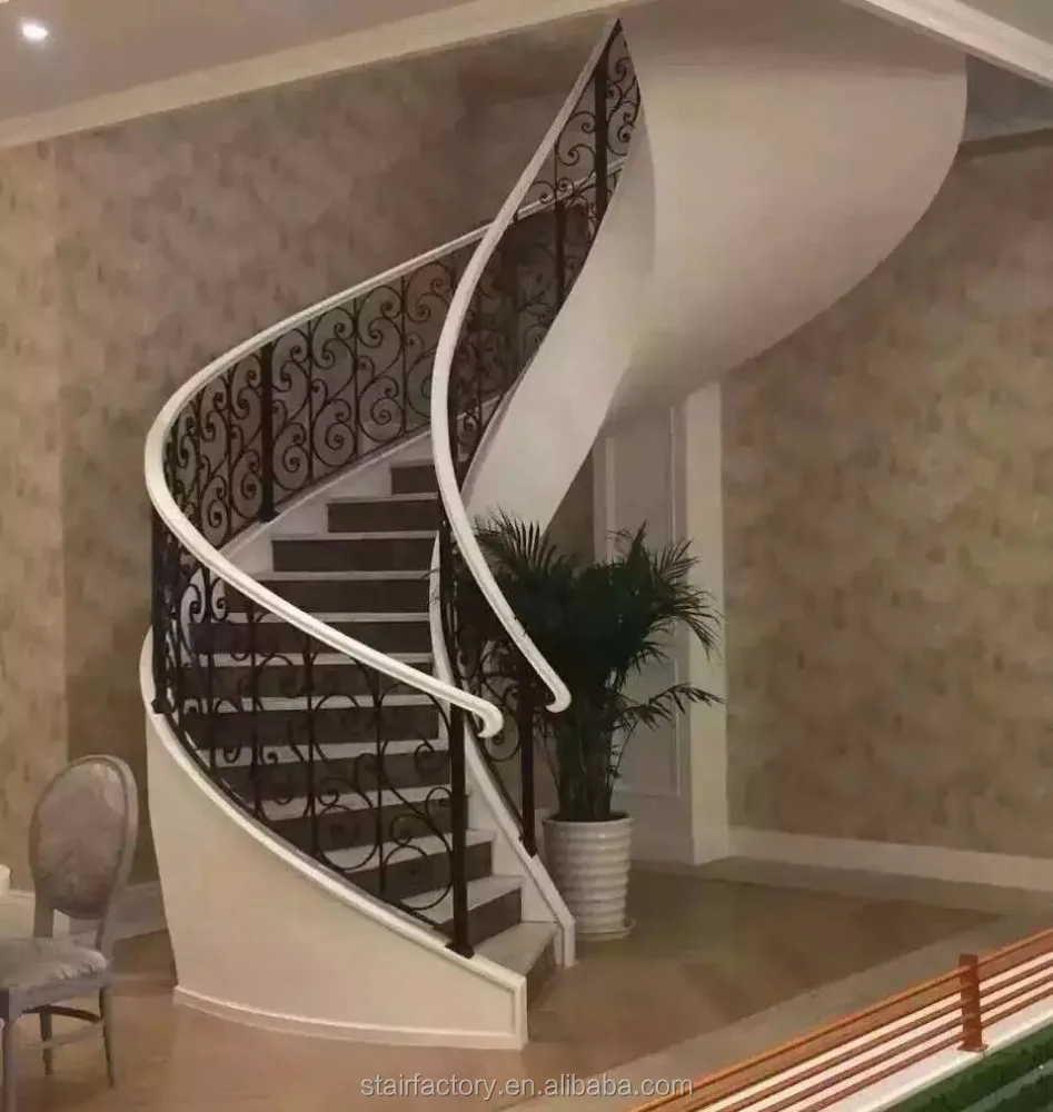 European Fashion Curve Shape stair Curved iron railing stairs Curved iron railings and solid wood staircase staircaseTS-40