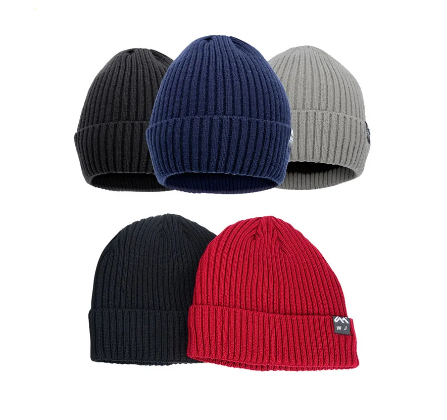 Wholesale ribbed cashmere beanie hat with woven label