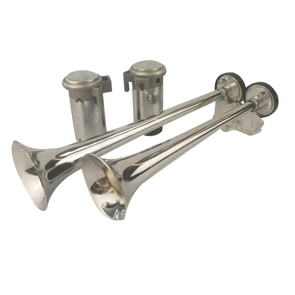 Dual Trumpet Train Air Horn with Two Compressors Full Complete System/Kit Chrome