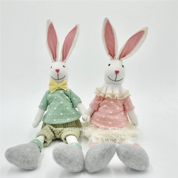 Custom Easter decoration Rabbit Shelf Sitter Bunny Couple Ornament Holiday Gifts Figure Stuffed Bunny For Home Decor
