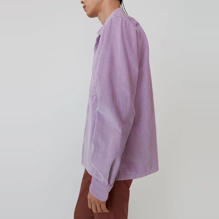 Solid Fashion Purple Plain Button Corduroy Shirt for Men