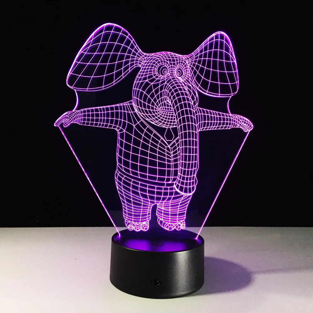 Elephant 3D Night Light LED   Touch Switch 3D Lamp Usb 7 Colors Changing Acrylic Animal Desk Table Lamp Creative Toys Gift
