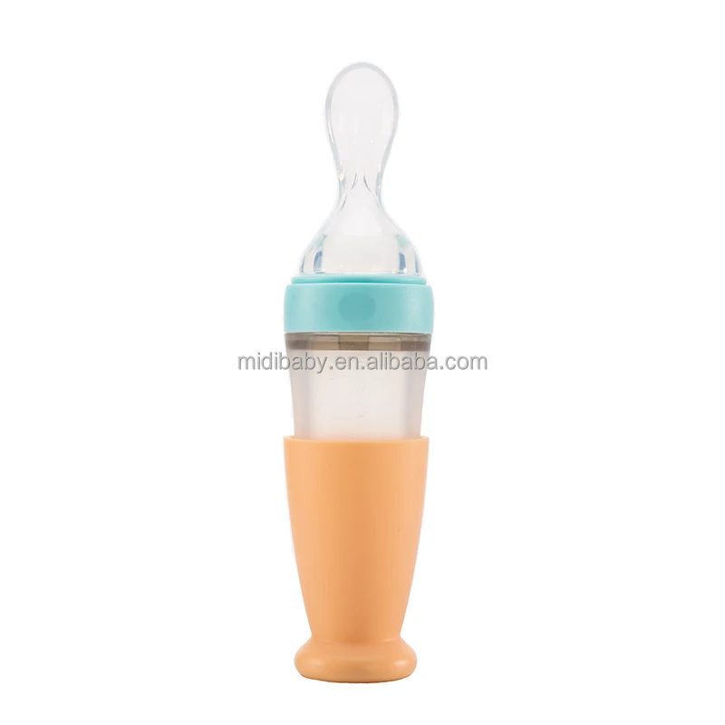 100% Food Grade Silicone Feeding Tool Baby Feeder Baby Bottle With Spoon
