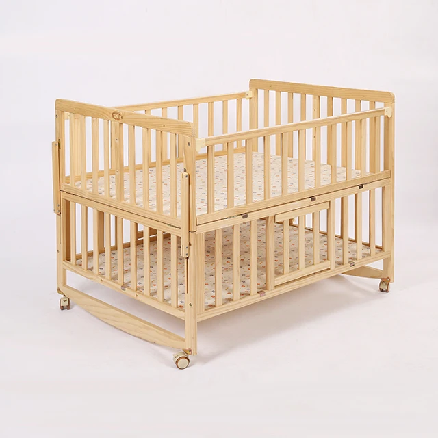 Twin cot bed /solid wood no paint large size multifunction cradle bed widened twin baby crib bed