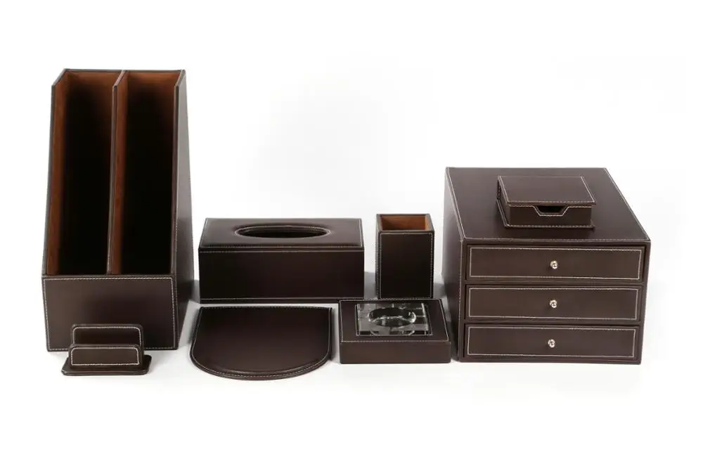 Leather Wood Gift Desk Office Set Customized Logo Brown Faux Leather Organizer Books Desk 2 Days 50*45*40 Cm 1PCS 1pcs/polybag