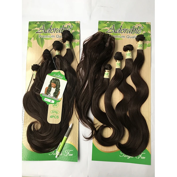 Hot selling synthetic hair extensions braids Brazilian body wave 4# free synthetic hair closure