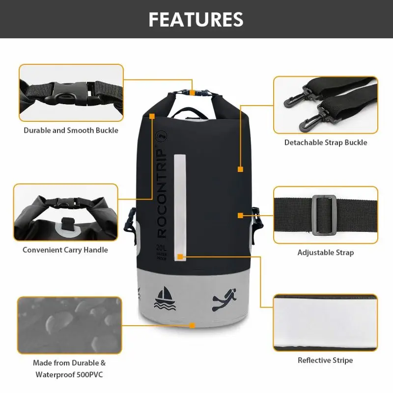 Dongguan hot sale new style outdoor camping accessories hiking swimming boating 500D PVC tarpaulin waterproof dry bag