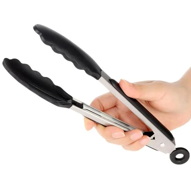 9 inch Kitchen picnic food BBQ silicone tongs cooking tools