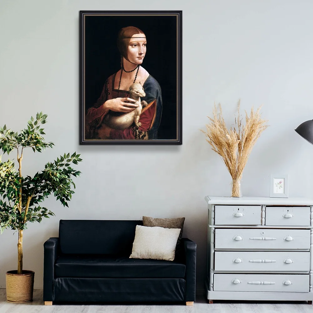 European Vintage Renaissance Ornate Woman Portrait Davinci Oil Painting Masterpiece