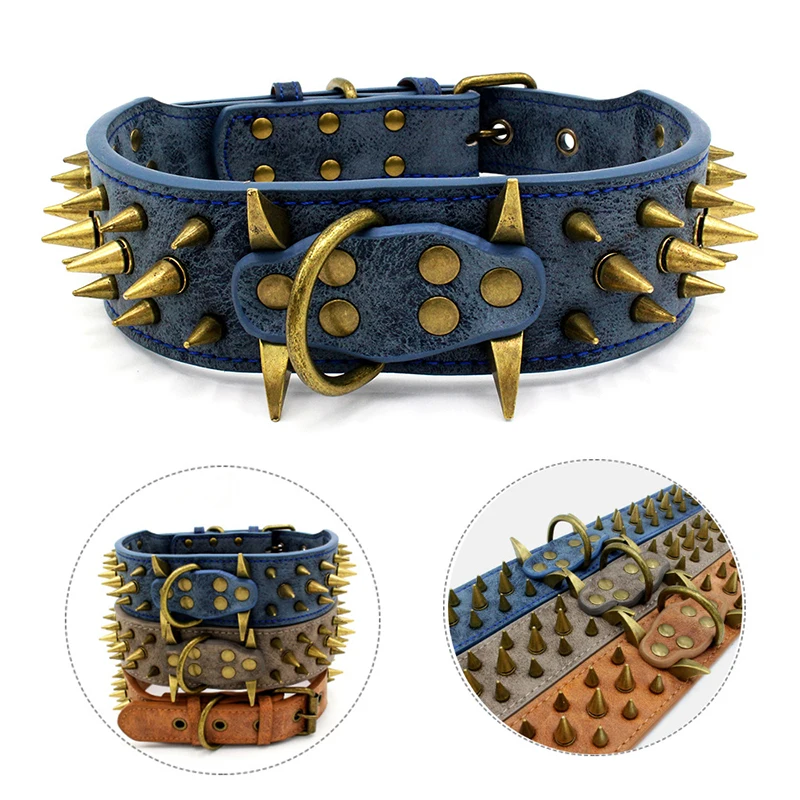 New domineering dog collar large dog bronze rivet pet collar super sharp spike dog collar traction