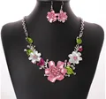 Sweet Cute Girl Love Pink Flower Rhinestone Necklace Earrings Jewelry Set Elegant Women Bride Wedding Party