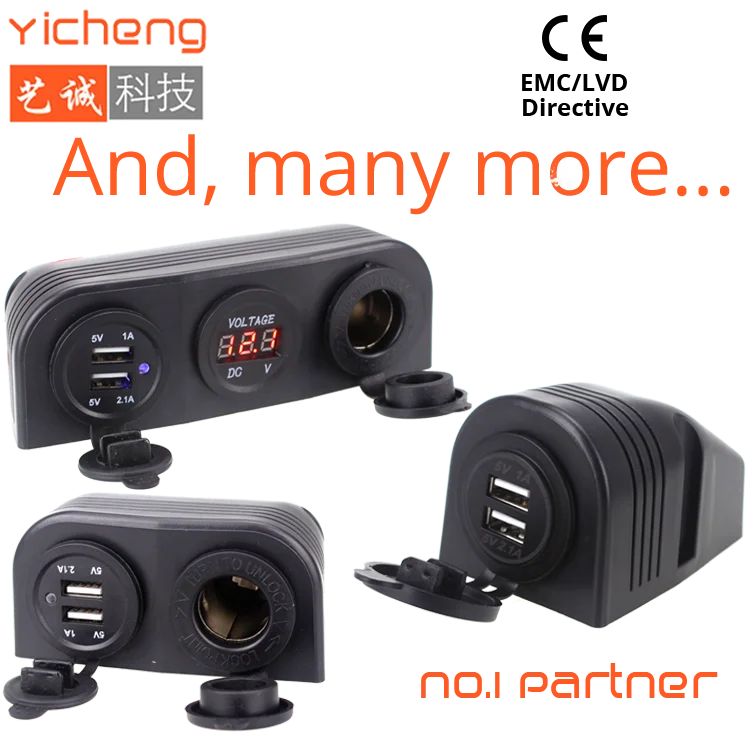 DC 12V 24V Dual USB Panel Mount Socket Car Cigarette Lighter for Mobile Phone