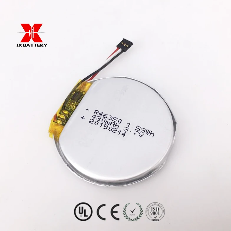 3.7v 350mAh smart watch battery 46350  small flat round lithium polymer battery for toys