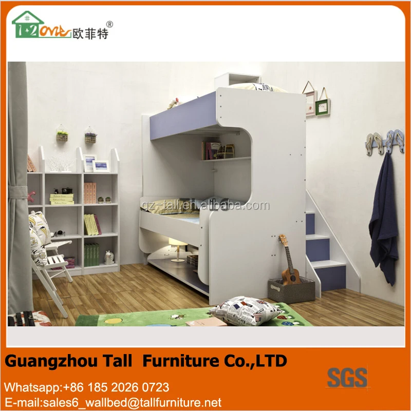 Horizontal folding bunk beds to make Murphy bed arrangements for children