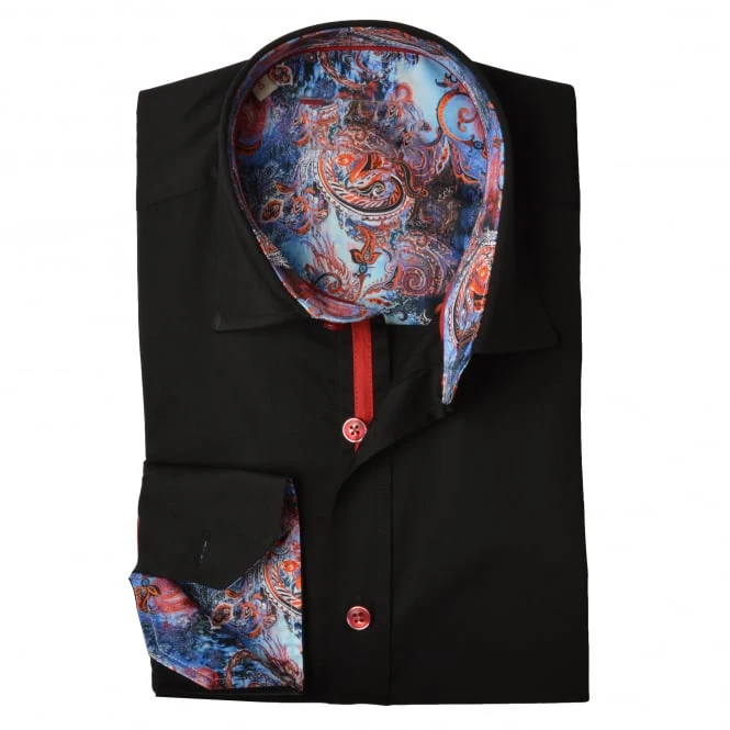 Tailored made casual  design cotton white paisley printed trim contrast color mens long sleeve shirt