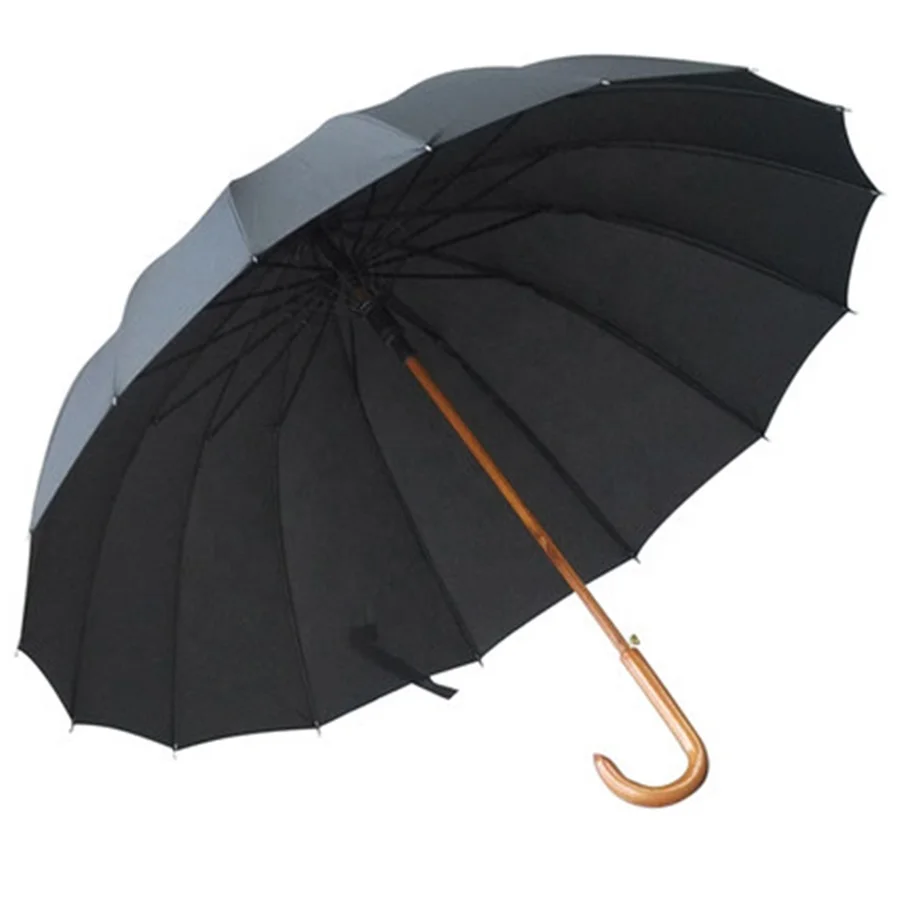 High quality 16K J Hook Wooden Handle Eco Friendly Lady Fashion Umbrella