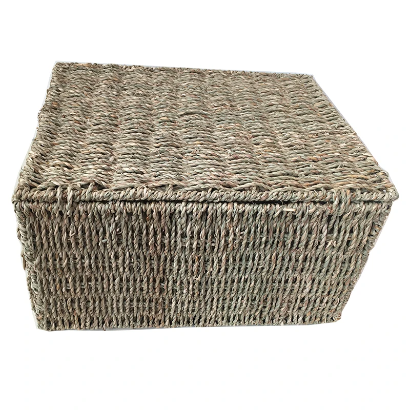 Woven Seagrass Basket Straw Cube Bins With Lid Storage Toys Dec Gift