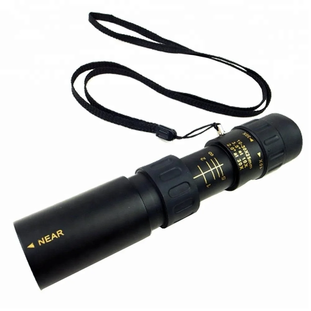 Mini 10-30x25 Zoom Optical Monocular Telescope for Outdoor Camping Travel - Black