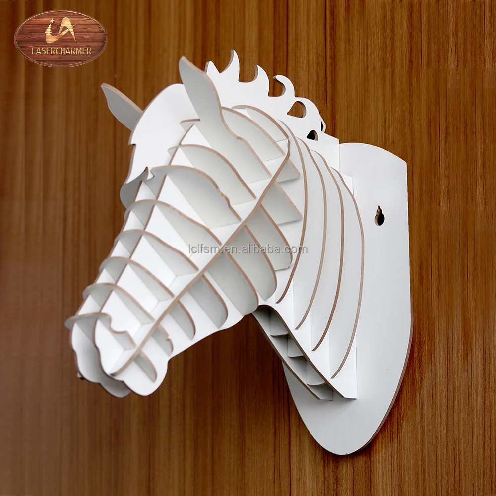 DIY 3D animal head display laser cut wooden crafts wall hanging decorative wood carving wood decoration horse head