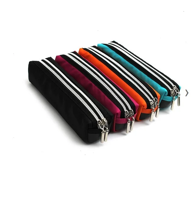 2 Double Zipper Color Pencil Case nylon blue pencil bag no lining school pencil case