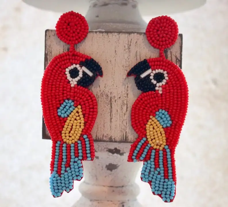 KDB1801 Latest popular handmade seed bead parrot earrings